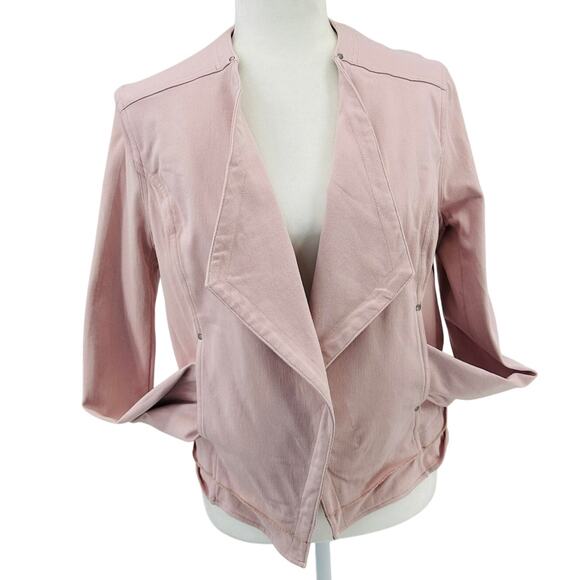 Lysse Blazer Jacket WMNS M Pink Open Front Stretch Twill Long Sleeve Hand Pocket - Picture 3 of 11